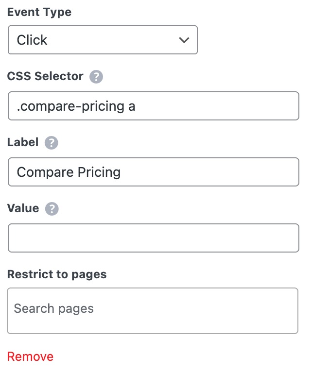 Screenshot of example custom event