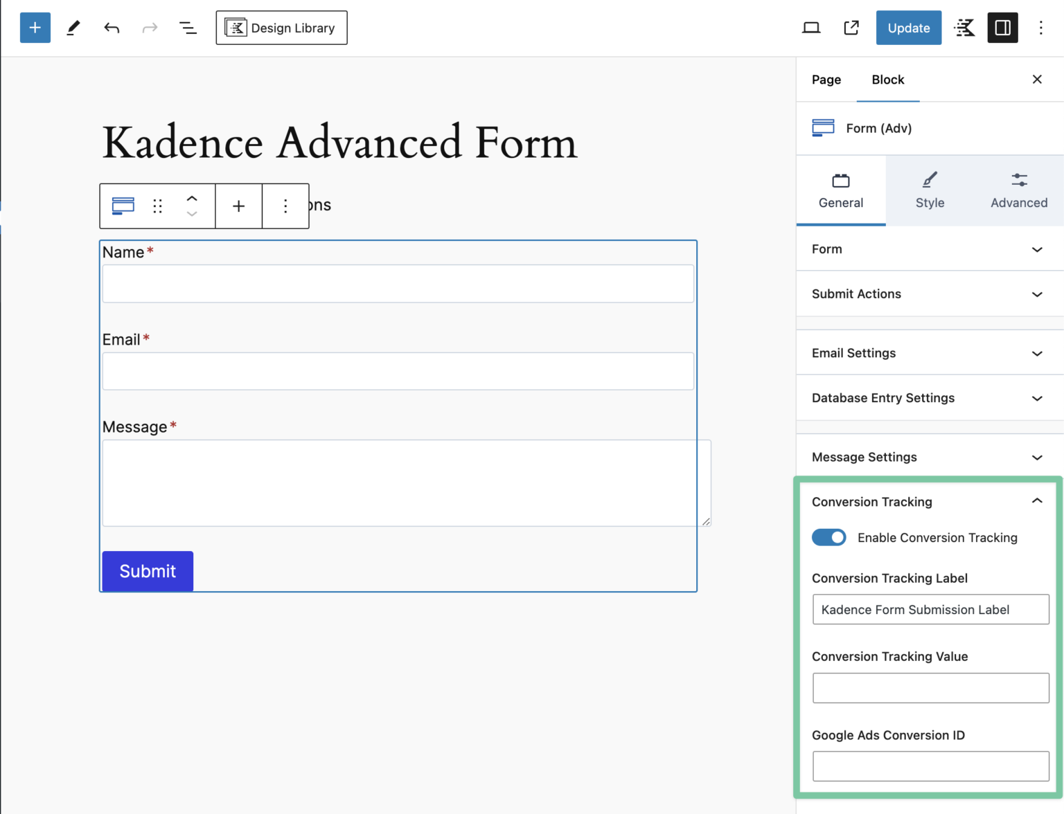 Kadence conversion tracking with Conversion Bridge