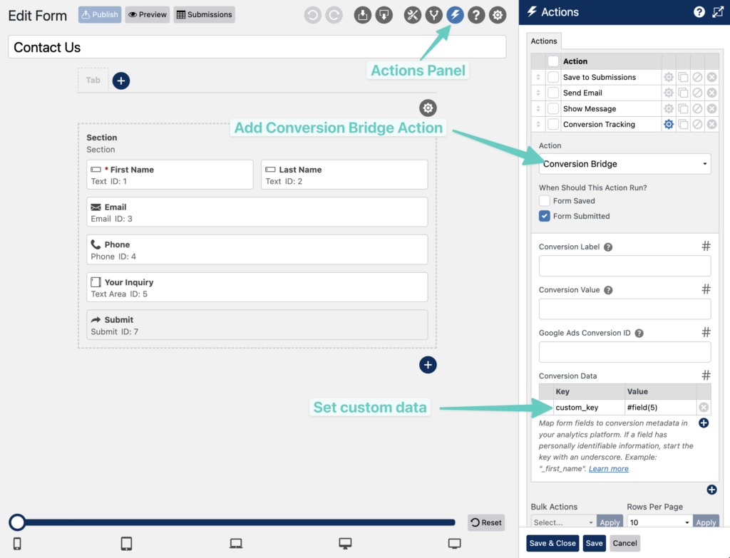 Enabling conversion tracking on a form in WS Form