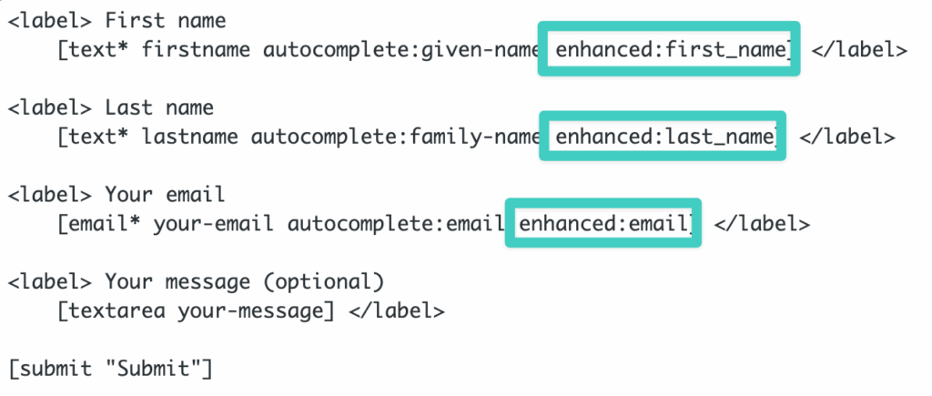 Contact Form 7 enhanced conversion tags