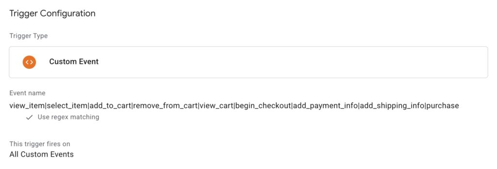 Screenshot showing trigger configuration in Google Tag Manager