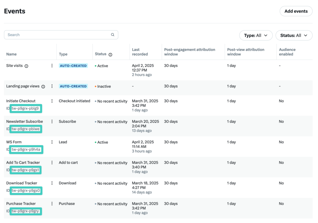 Screenshot of where to find conversion ID in X ads