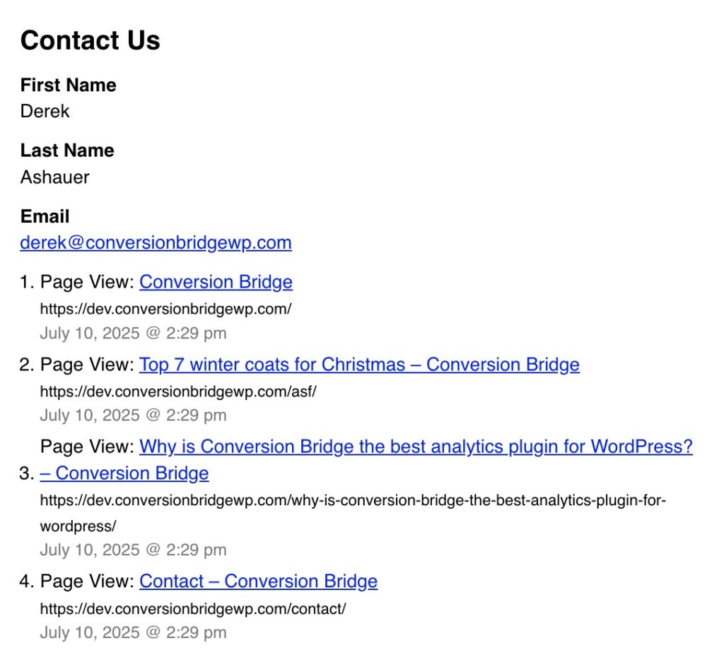 Screenshot of admin notification email from WS Form notificaton