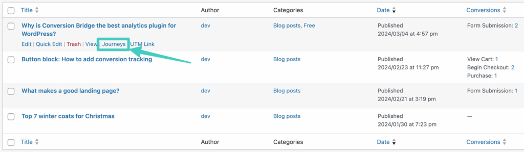 Screenshot of how to get journeys for post