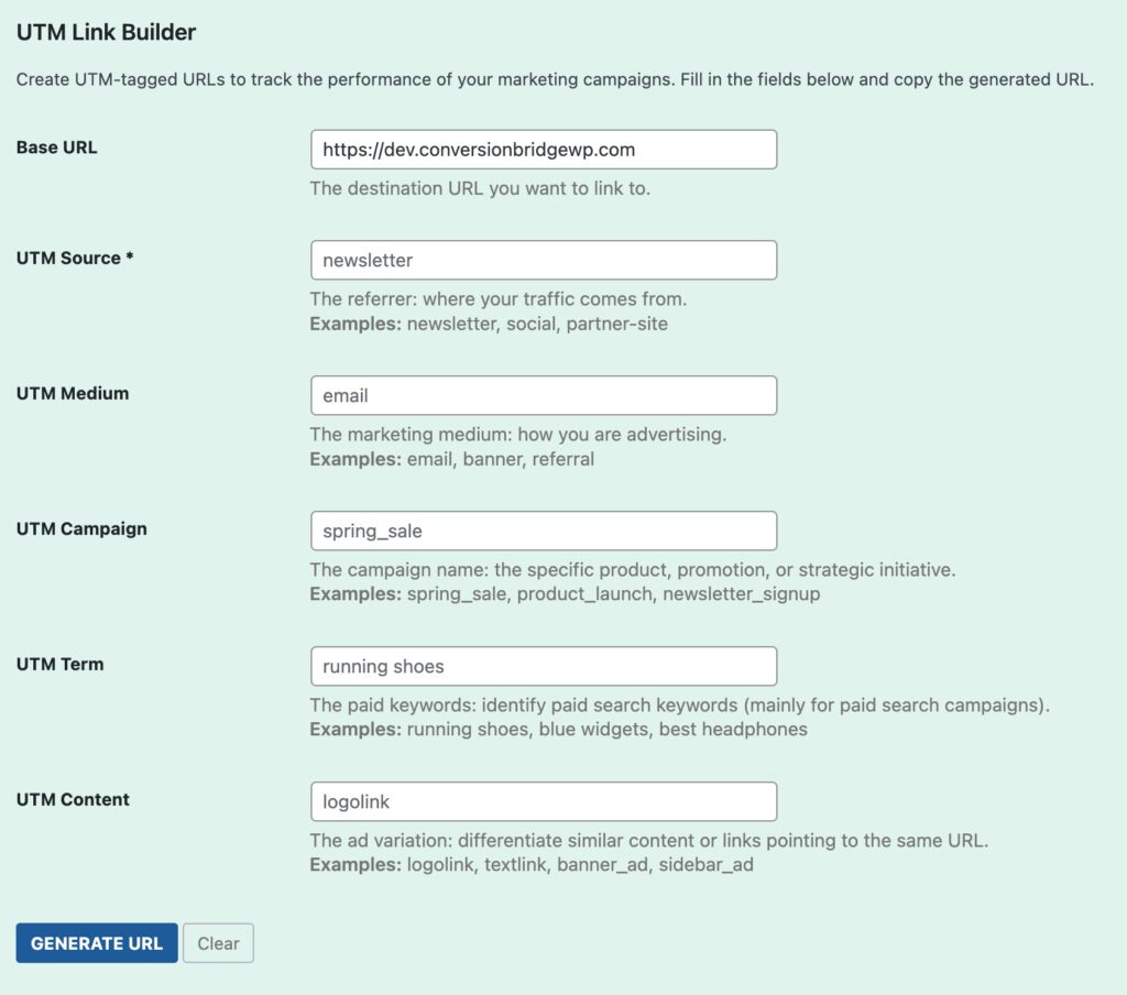UTM Link Builder tool in Conversion Bridge
