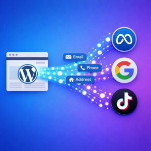 Customer data flowing from WordPress to ad platforms to improve event match quality scores