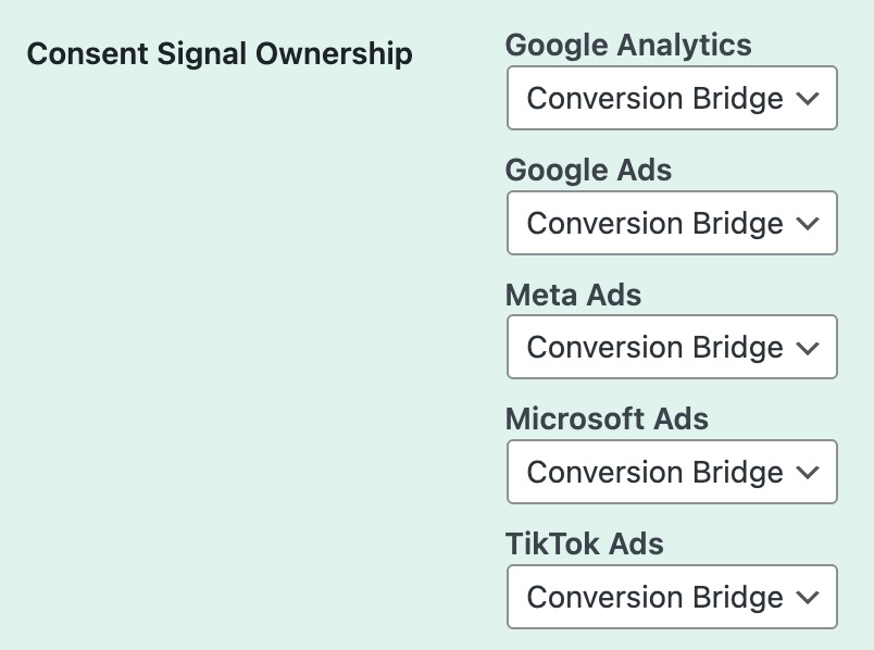 Consent ownership settings in Conversion Bridge