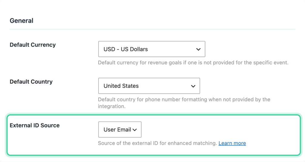 External ID Source dropdown in the General section of the Conversion Bridge Options tab