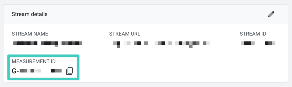GA4 stream details screen with the Measurement ID highlighted