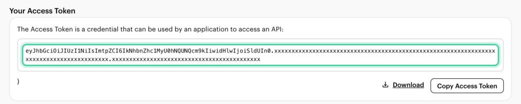 Snapchat Event Source Setup screen showing the Your Access Token box with the Copy Access Token button