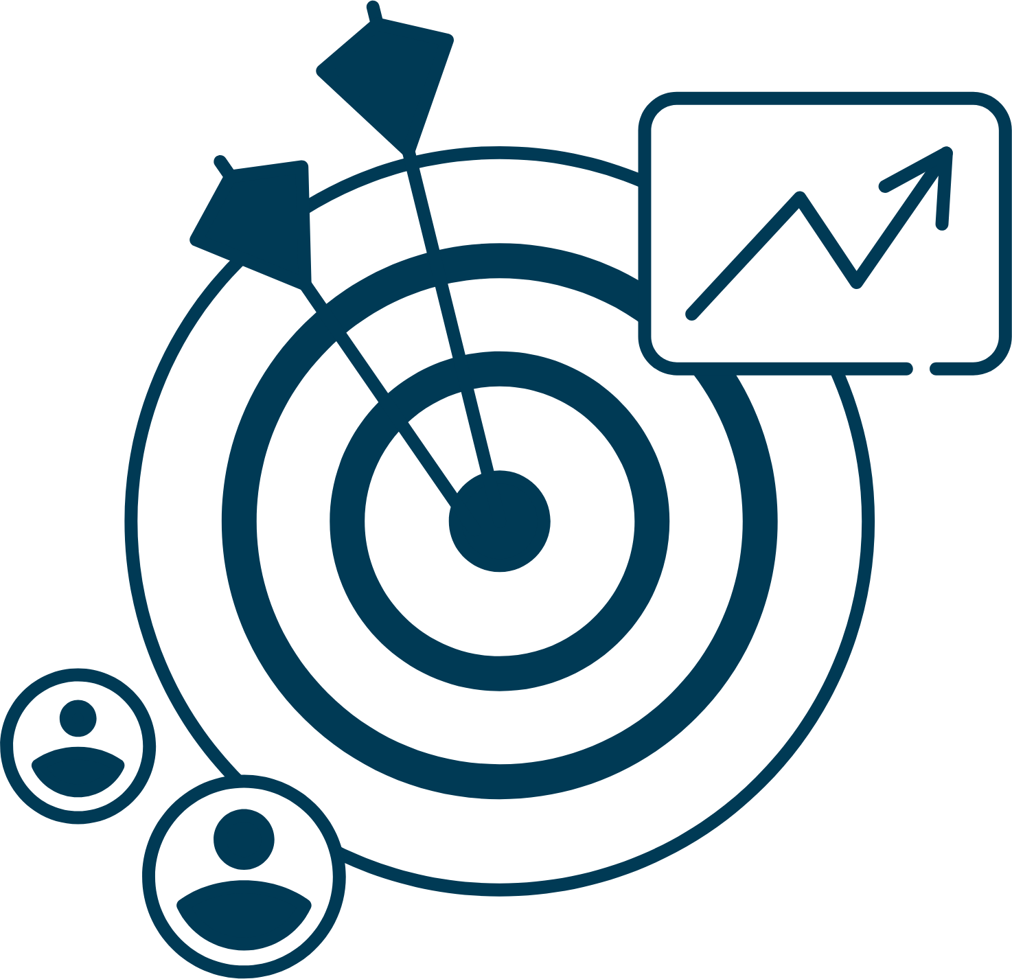 Illustration of a target with arrows next to a rising chart