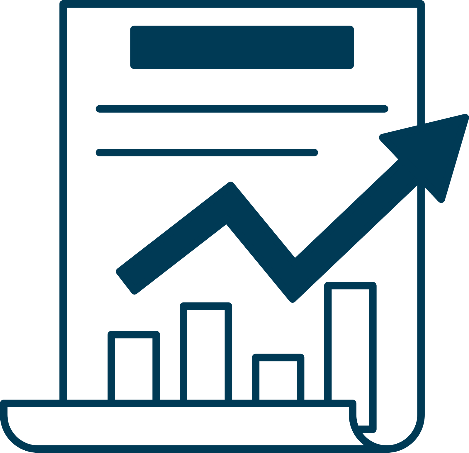 Illustration of a report with a rising growth arrow