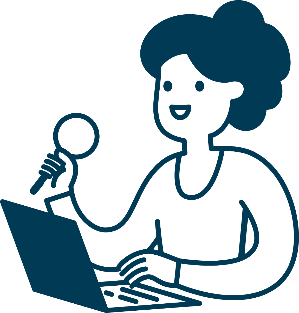 Illustration of a woman at a laptop holding a magnifying glass
