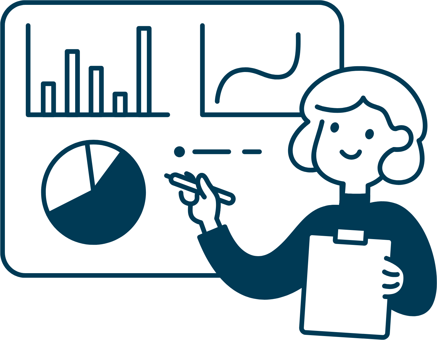 Illustration of a woman presenting charts